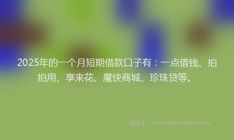 2025年的一个月短期借款口子有：一点借钱、拍拍用、享来花、魔快商城、珍珠贷等。