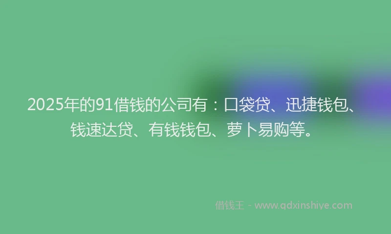 2025年的91借钱的公司有：口袋贷、迅捷钱包、钱速达贷、有钱钱包、萝卜易购等。