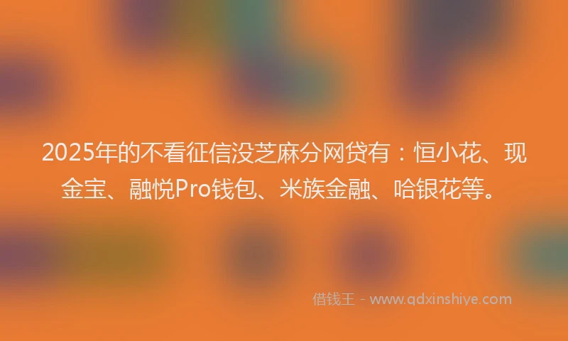 2025年的不看征信没芝麻分网贷有：恒小花、现金宝、融悦Pro钱包、米族金融、哈银花等。