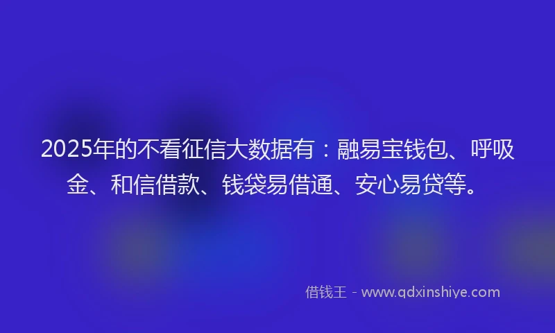 2025年的不看征信大数据有：融易宝钱包、呼吸金、和信借款、钱袋易借通、安心易贷等。