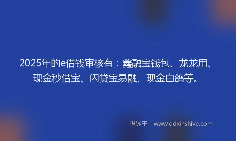 2025年的e借钱审核有：鑫融宝钱包、龙龙用、现金秒借宝、闪贷宝易融、现金白鸽等。