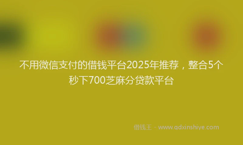 不用微信支付的借钱平台2025年推荐，整合5个秒下700芝麻分贷款平台