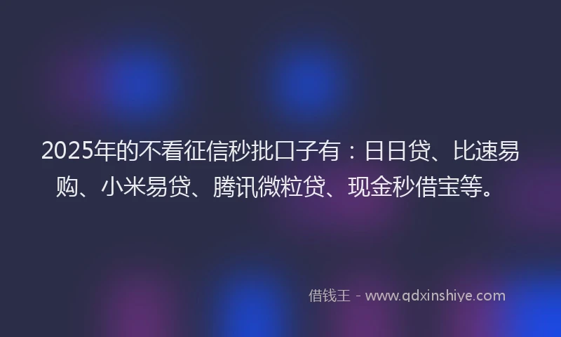 2025年的不看征信秒批口子有：日日贷、比速易购、小米易贷、腾讯微粒贷、现金秒借宝等。