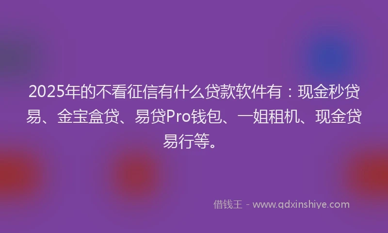 2025年的不看征信有什么贷款软件有：现金秒贷易、金宝盒贷、易贷Pro钱包、一姐租机、现金贷易行等。