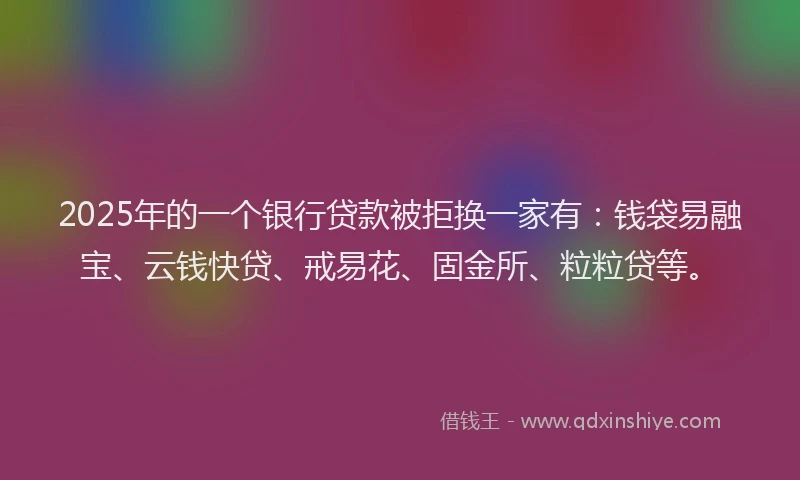 2025年的一个银行贷款被拒换一家有：钱袋易融宝、云钱快贷、戒易花、固金所、粒粒贷等。