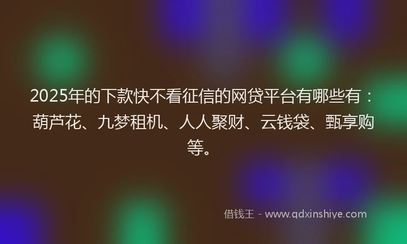 2025年的下款快不看征信的网贷平台有哪些有：葫芦花、九梦租机、人人聚财、云钱袋、甄享购等。
