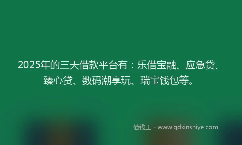 2025年的三天借款平台有：乐借宝融、应急贷、臻心贷、数码潮享玩、瑞宝钱包等。