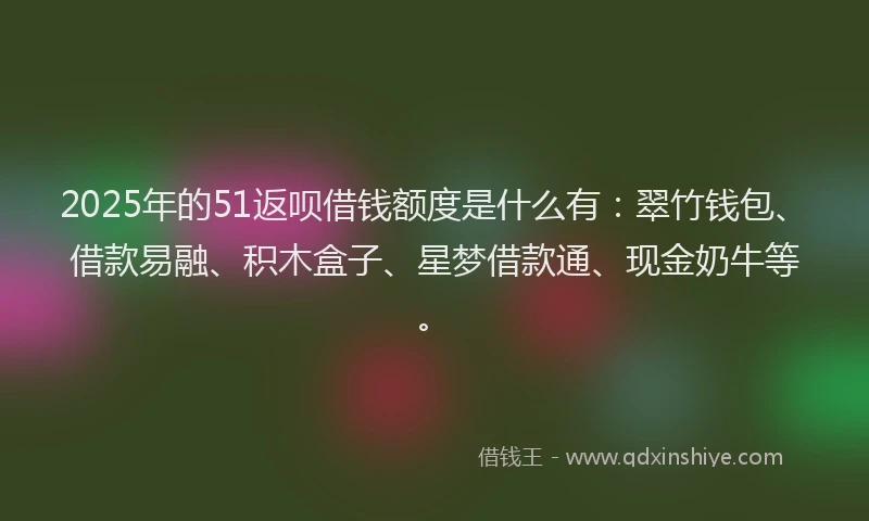 2025年的51返呗借钱额度是什么有：翠竹钱包、借款易融、积木盒子、星梦借款通、现金奶牛等。