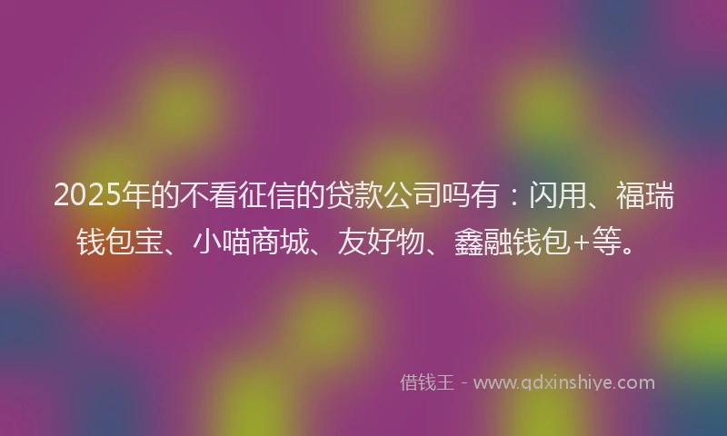 2025年的不看征信的贷款公司吗有：闪用、福瑞钱包宝、小喵商城、友好物、鑫融钱包+等。