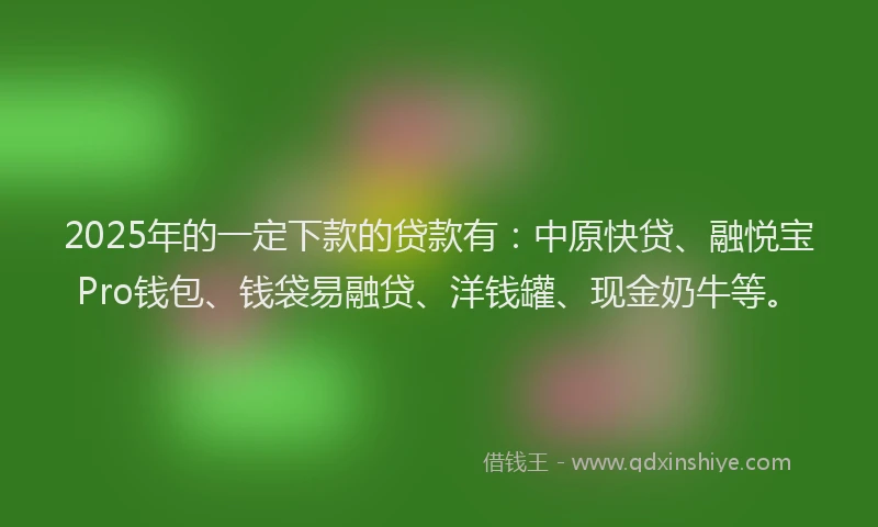 2025年的一定下款的贷款有：中原快贷、融悦宝Pro钱包、钱袋易融贷、洋钱罐、现金奶牛等。