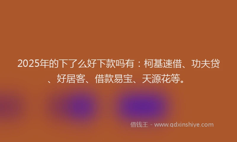 2025年的下了么好下款吗有：柯基速借、功夫贷、好居客、借款易宝、天源花等。