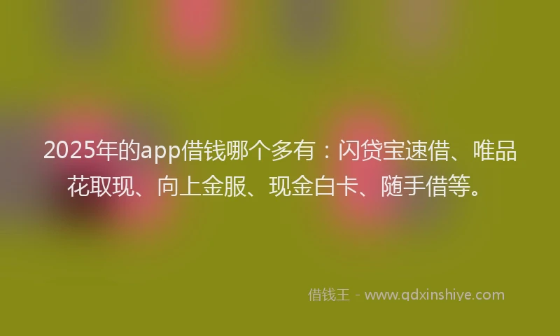 2025年的app借钱哪个多有：闪贷宝速借、唯品花取现、向上金服、现金白卡、随手借等。