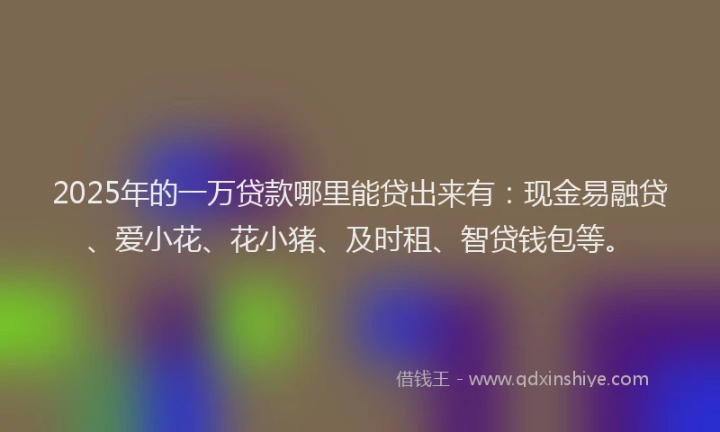 2025年的一万贷款哪里能贷出来有：现金易融贷、爱小花、花小猪、及时租、智贷钱包等。