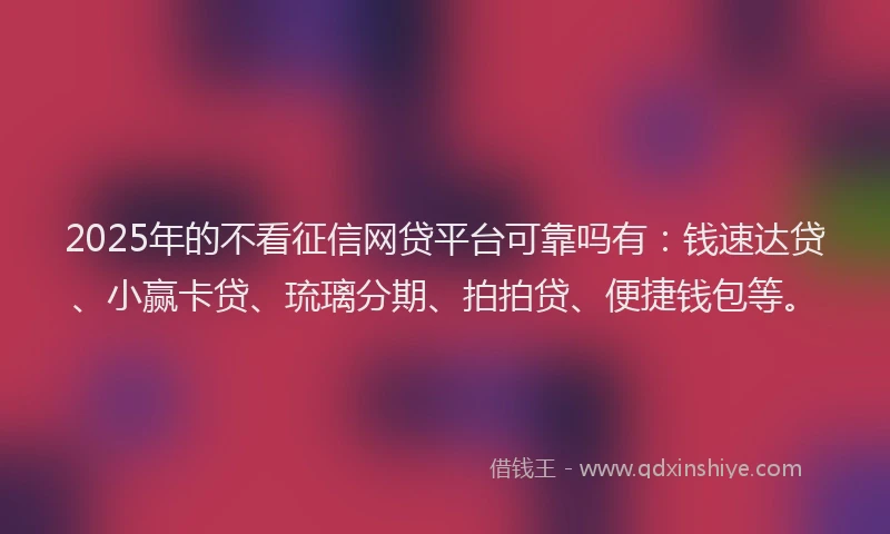 2025年的不看征信网贷平台可靠吗有：钱速达贷、小赢卡贷、琉璃分期、拍拍贷、便捷钱包等。