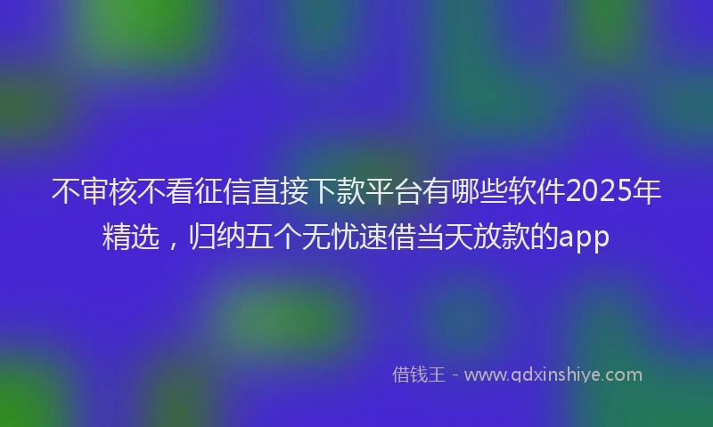 不审核不看征信直接下款平台有哪些软件2025年精选，归纳五个无忧速借当天放款的app