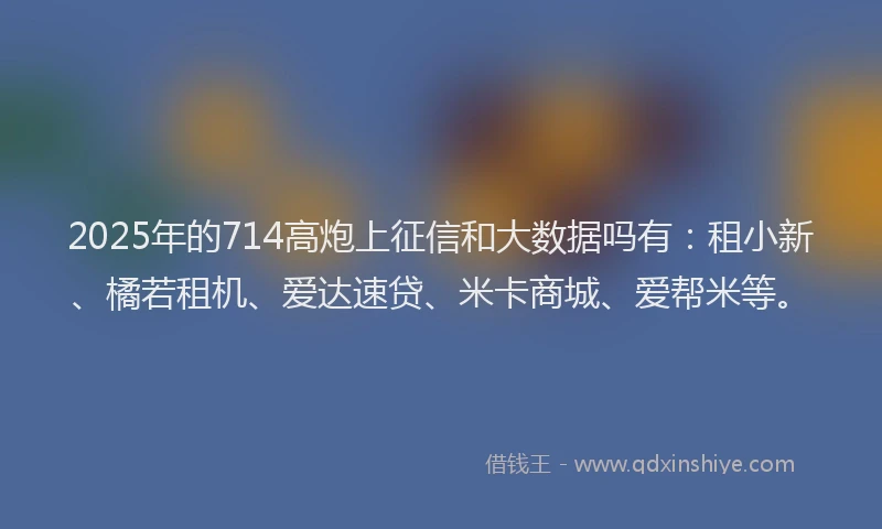 2025年的714高炮上征信和大数据吗有：租小新、橘若租机、爱达速贷、米卡商城、爱帮米等。