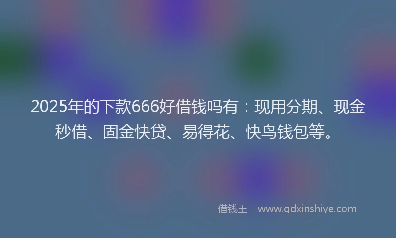 2025年的下款666好借钱吗有：现用分期、现金秒借、固金快贷、易得花、快鸟钱包等。