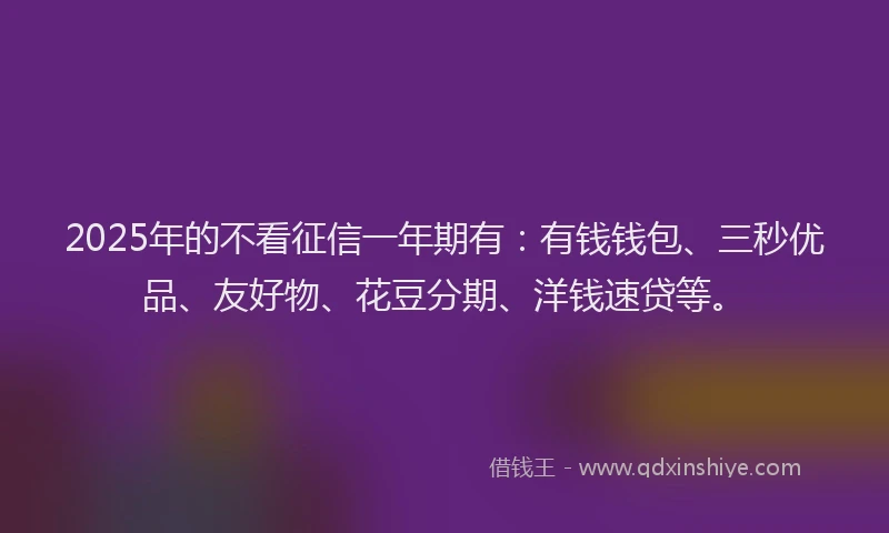 2025年的不看征信一年期有：有钱钱包、三秒优品、友好物、花豆分期、洋钱速贷等。