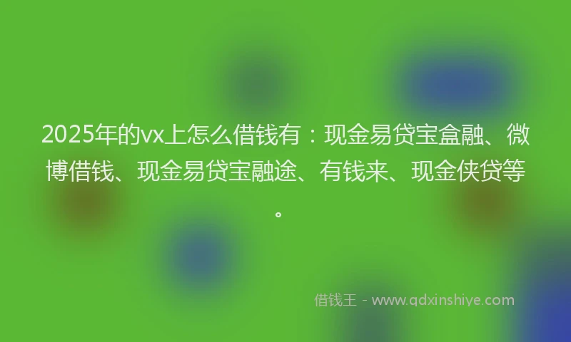 2025年的vx上怎么借钱有：现金易贷宝盒融、微博借钱、现金易贷宝融途、有钱来、现金侠贷等。