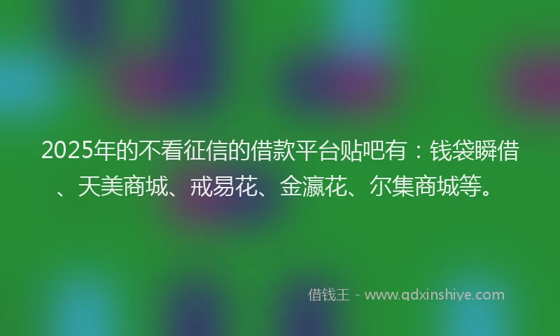 2025年的不看征信的借款平台贴吧有：钱袋瞬借、天美商城、戒易花、金瀛花、尔集商城等。