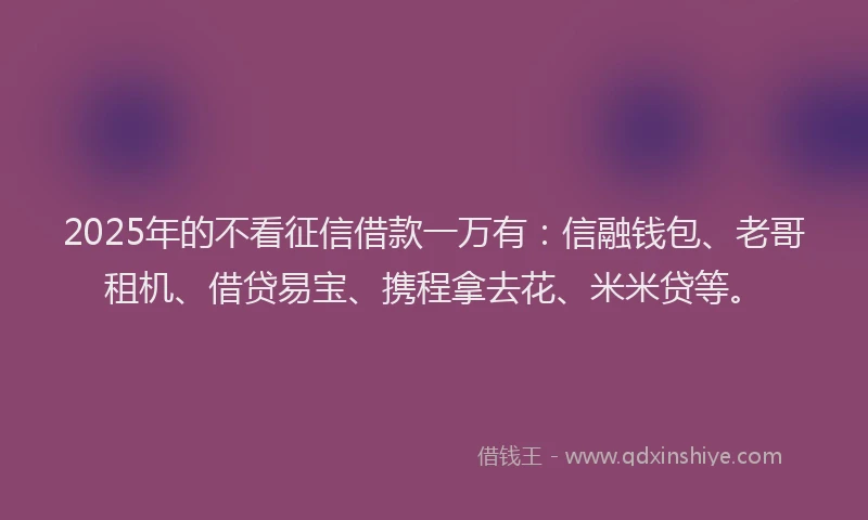 2025年的不看征信借款一万有：信融钱包、老哥租机、借贷易宝、携程拿去花、米米贷等。