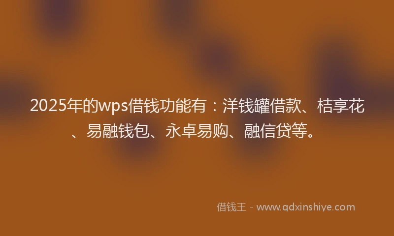 2025年的wps借钱功能有：洋钱罐借款、桔享花、易融钱包、永卓易购、融信贷等。
