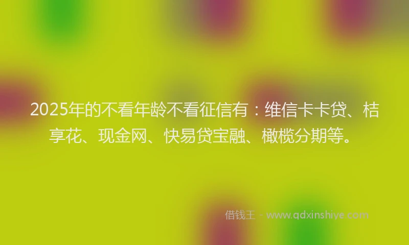 2025年的不看年龄不看征信有：维信卡卡贷、桔享花、现金网、快易贷宝融、橄榄分期等。