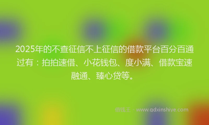 2025年的不查征信不上征信的借款平台百分百通过有：拍拍速借、小花钱包、度小满、借款宝速融通、臻心贷等。