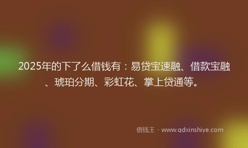 2025年的下了么借钱有：易贷宝速融、借款宝融、琥珀分期、彩虹花、掌上贷通等。
