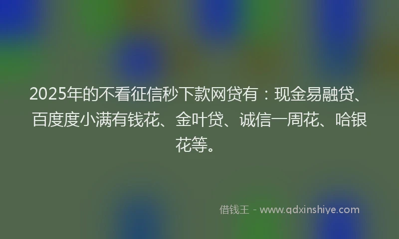 2025年的不看征信秒下款网贷有：现金易融贷、百度度小满有钱花、金叶贷、诚信一周花、哈银花等。