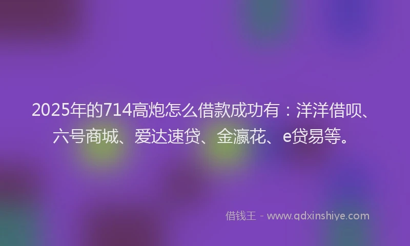 2025年的714高炮怎么借款成功有：洋洋借呗、六号商城、爱达速贷、金瀛花、e贷易等。