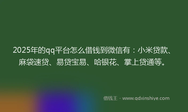 2025年的qq平台怎么借钱到微信有：小米贷款、麻袋速贷、易贷宝易、哈银花、掌上贷通等。