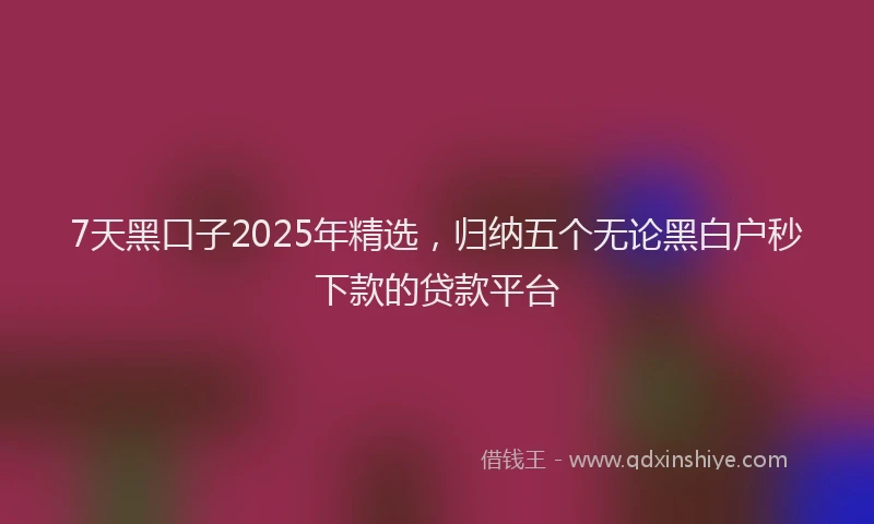 7天黑口子2025年精选，归纳五个无论黑白户秒下款的贷款平台