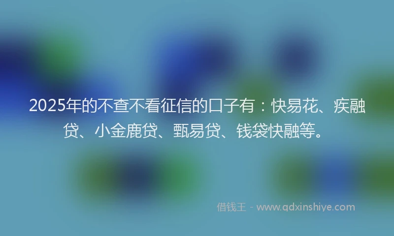 2025年的不查不看征信的口子有：快易花、疾融贷、小金鹿贷、甄易贷、钱袋快融等。