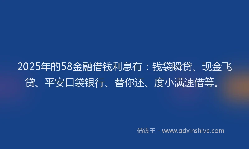 2025年的58金融借钱利息有：钱袋瞬贷、现金飞贷、平安口袋银行、替你还、度小满速借等。