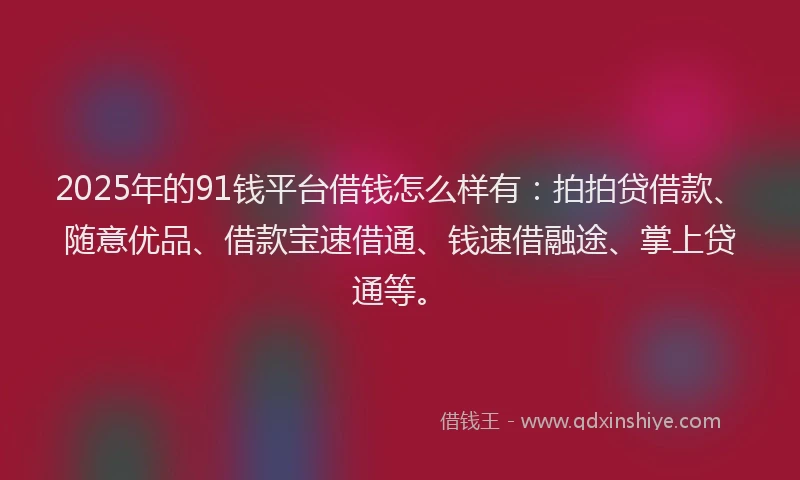 2025年的91钱平台借钱怎么样有：拍拍贷借款、随意优品、借款宝速借通、钱速借融途、掌上贷通等。