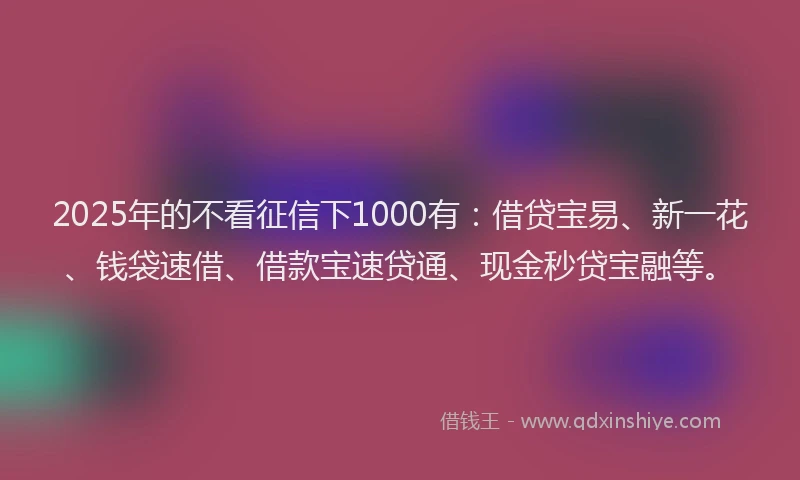2025年的不看征信下1000有：借贷宝易、新一花、钱袋速借、借款宝速贷通、现金秒贷宝融等。