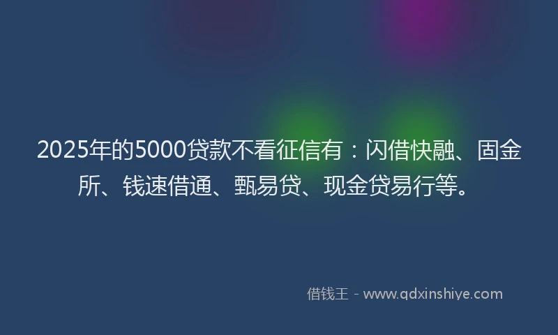 2025年的5000贷款不看征信有：闪借快融、固金所、钱速借通、甄易贷、现金贷易行等。
