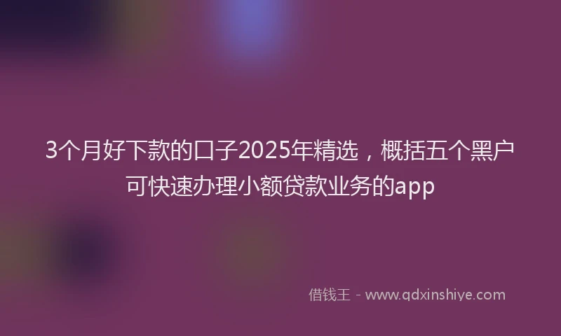 3个月好下款的口子2025年精选，概括五个黑户可快速办理小额贷款业务的app