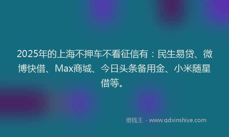 2025年的上海不押车不看征信有：民生易贷、微博快借、Max商城、今日头条备用金、小米随星借等。
