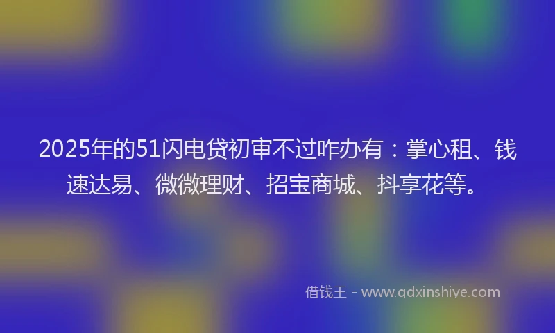 2025年的51闪电贷初审不过咋办有：掌心租、钱速达易、微微理财、招宝商城、抖享花等。