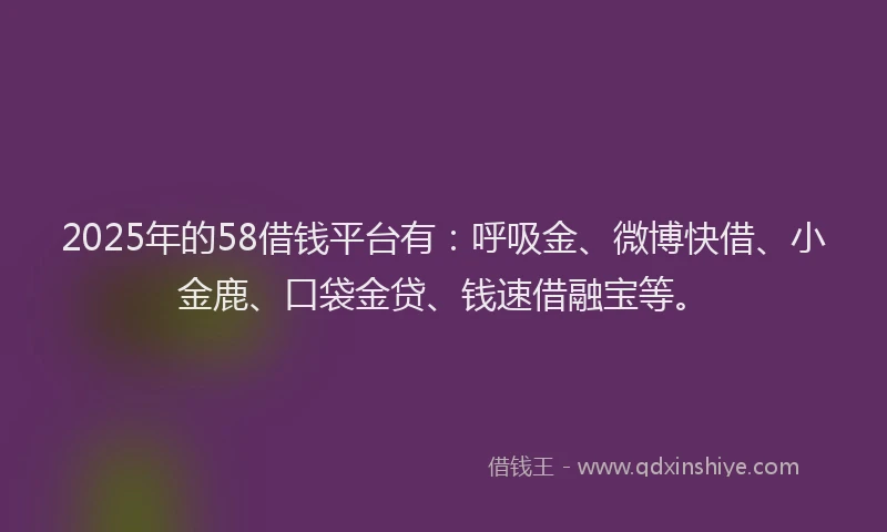 2025年的58借钱平台有：呼吸金、微博快借、小金鹿、口袋金贷、钱速借融宝等。