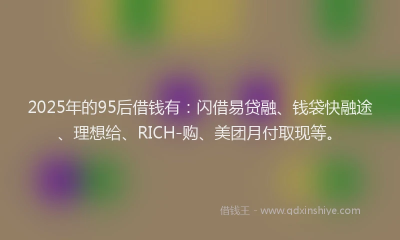 2025年的95后借钱有：闪借易贷融、钱袋快融途、理想给、RICH-购、美团月付取现等。