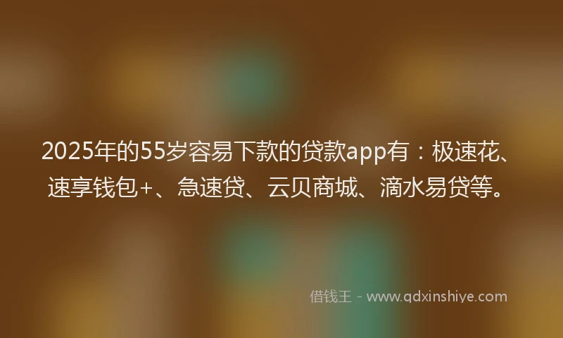 2025年的55岁容易下款的贷款app有：极速花、速享钱包+、急速贷、云贝商城、滴水易贷等。