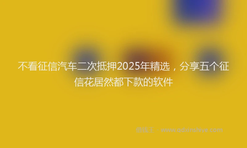 不看征信汽车二次抵押2025年精选，分享五个征信花居然都下款的软件