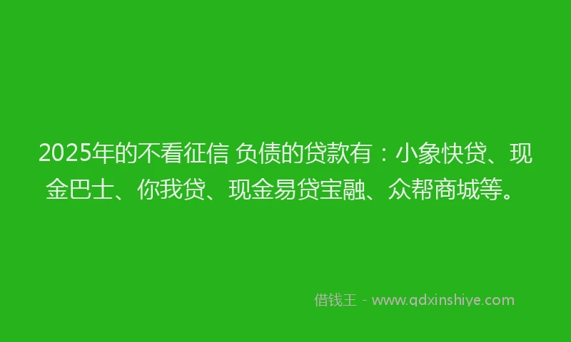 2025年的不看征信 负债的贷款有：小象快贷、现金巴士、你我贷、现金易贷宝融、众帮商城等。