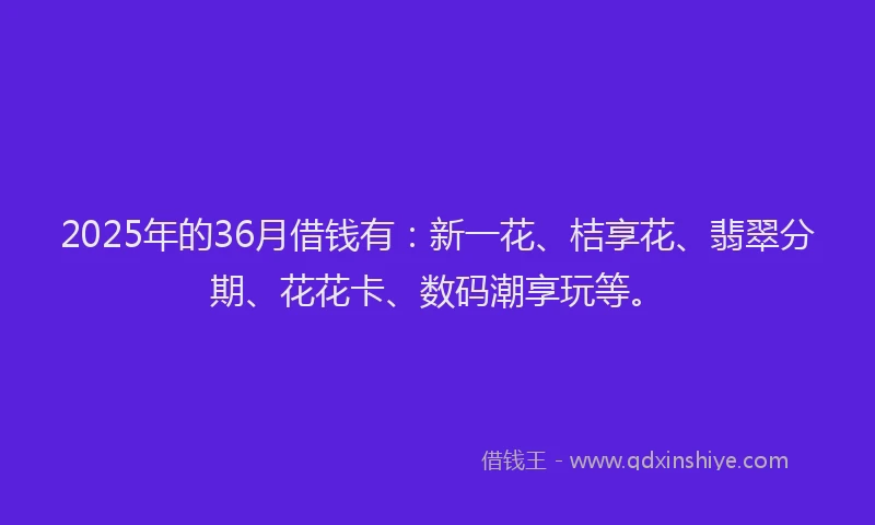 2025年的36月借钱有：新一花、桔享花、翡翠分期、花花卡、数码潮享玩等。