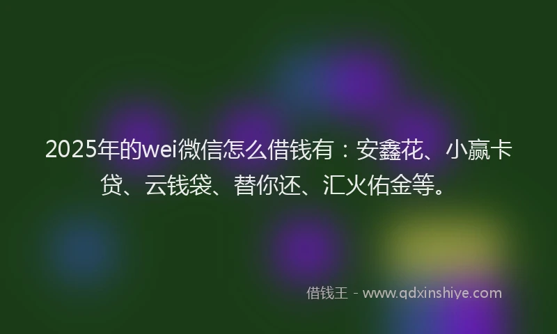 2025年的wei微信怎么借钱有：安鑫花、小赢卡贷、云钱袋、替你还、汇火佑金等。