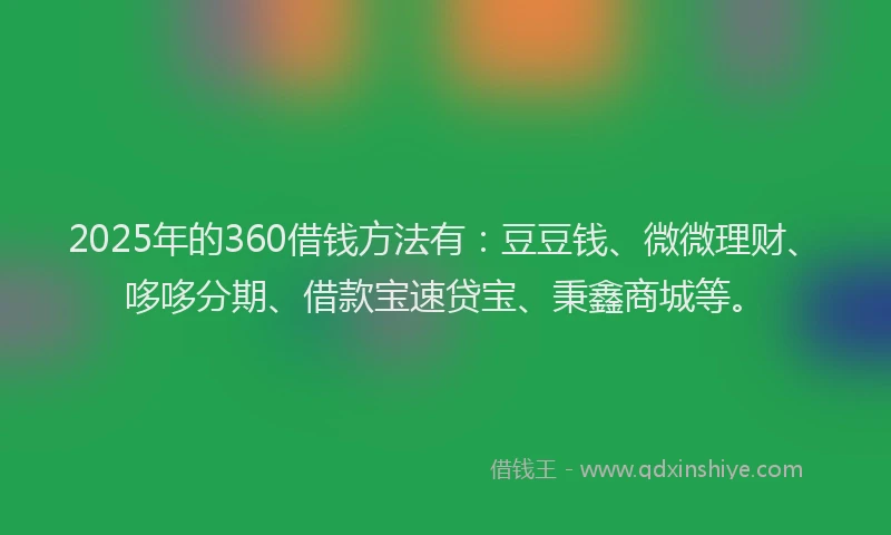 2025年的360借钱方法有：豆豆钱、微微理财、哆哆分期、借款宝速贷宝、秉鑫商城等。
