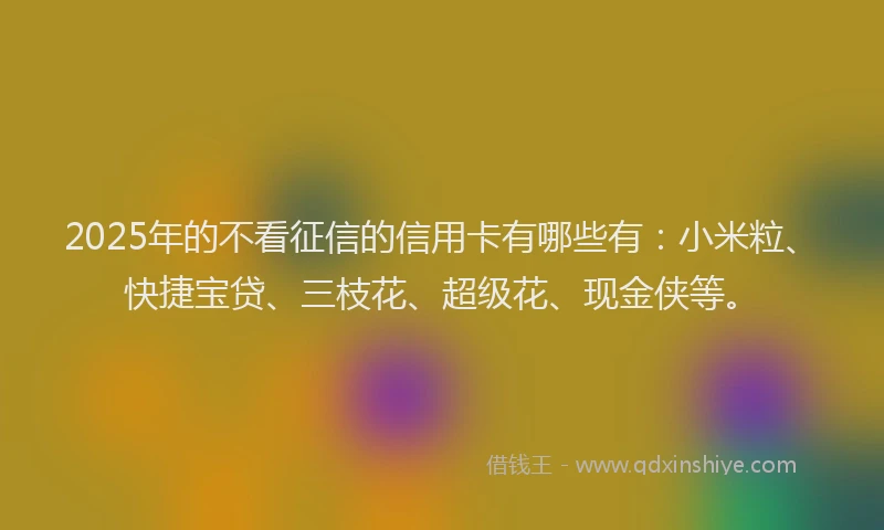 2025年的不看征信的信用卡有哪些有：小米粒、快捷宝贷、三枝花、超级花、现金侠等。